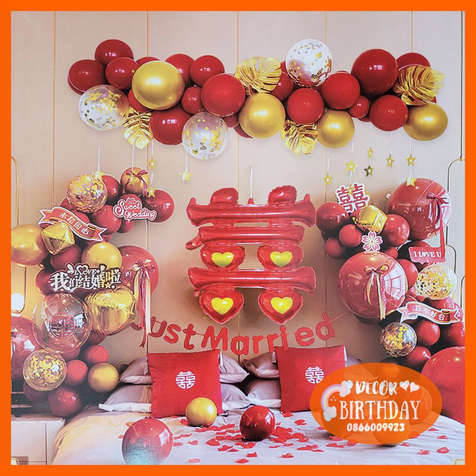 Set Trang Trí Phòng Cưới, Trang Trí Tiệc Cưới Siêu Rẻ CHỈ 149K Đầy Đủ Bóng Như Hình Tặng Kèm Đồ Bơm Băng Dính Bóng