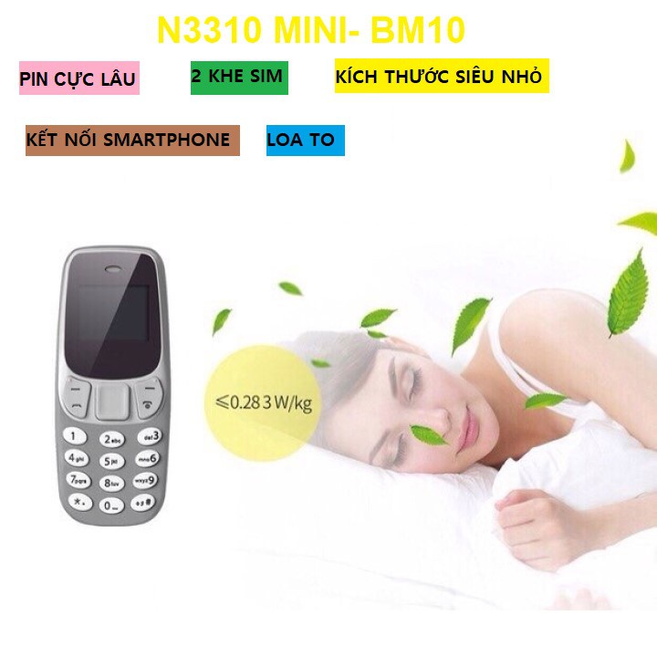 Điện Thoại Siêu Nhỏ 3310 màu Xám Grey (Mã SP: N3310-BM10) – Điện Thọai Mini 3310 2 sim - pin trâu