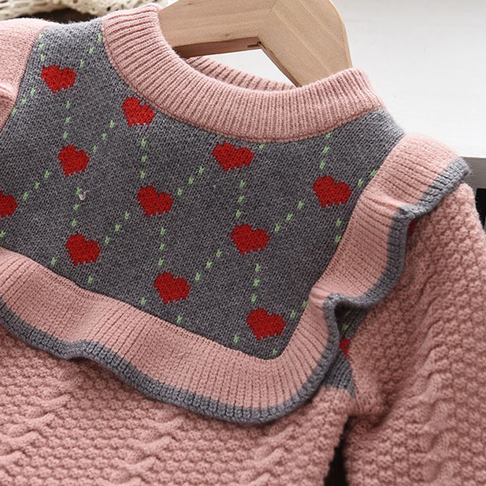 BEAR LEADER Bộ Áo Sweater Cổ Tròn + Chân Váy Xếp Ly Thời Trang Thu Đông Cho Bé Gái 3-7 Tuổi