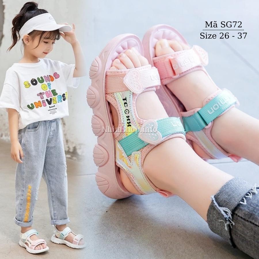 Giày sandal đi học cho bé gái 3 - 12 tuổi quai ngang êm màu hồng kiểu dáng thời trang phong cách Hàn Quốc SG72