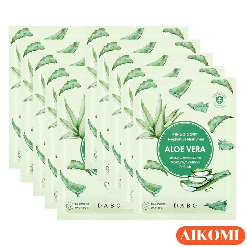 Mặt Nạ Đắp Mặt Tinh Chất Lô Hội cao cấp DABO-ALOE VERA 23g dưỡng ẩm , trắng da ,mờ nám bịch 10 miếng