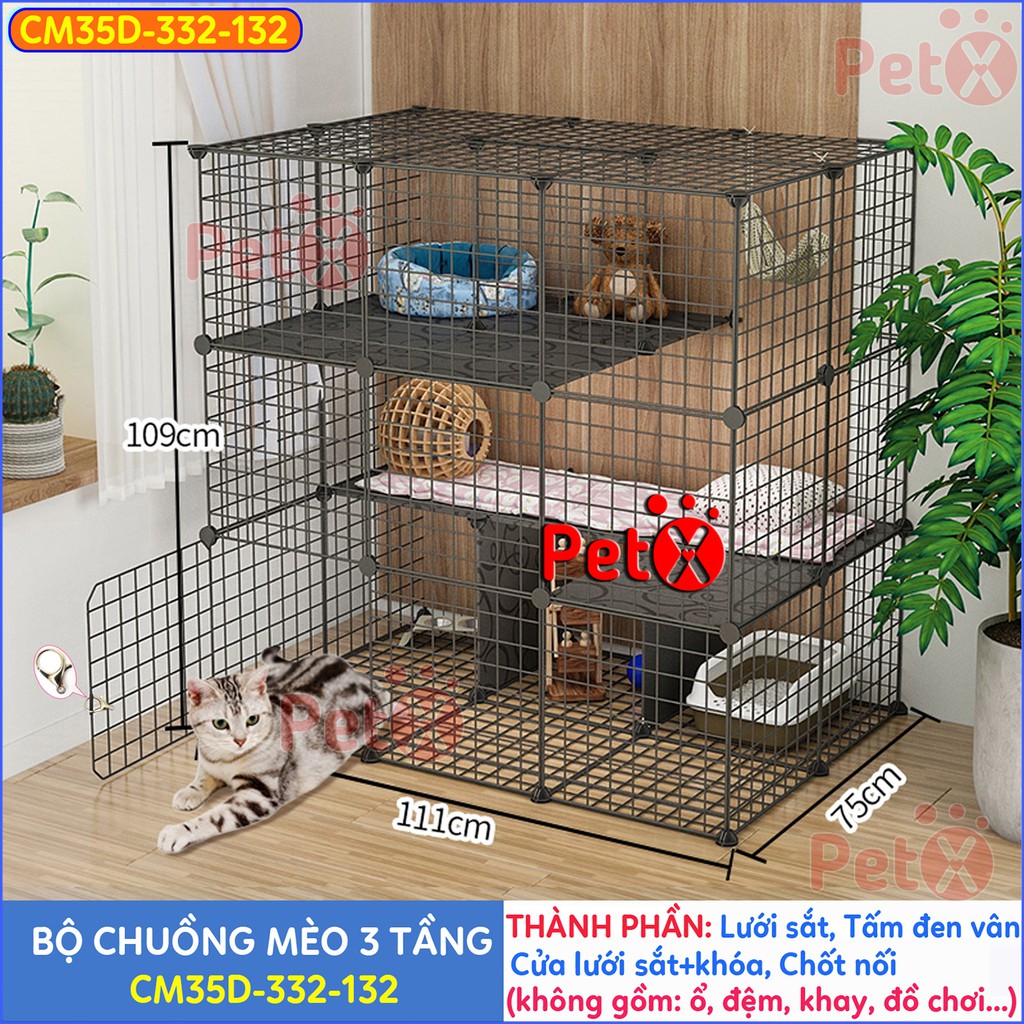 Chuồng mèo 3 tầng lưới sắt sơn tĩnh điện giá rẻ đẹp lắp ghép đa năng đơn giản có mái nuôi 2-4 thú cưng, thỏ, bọ ú