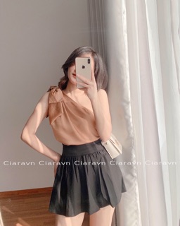 Áo lệch vai nơ nâu