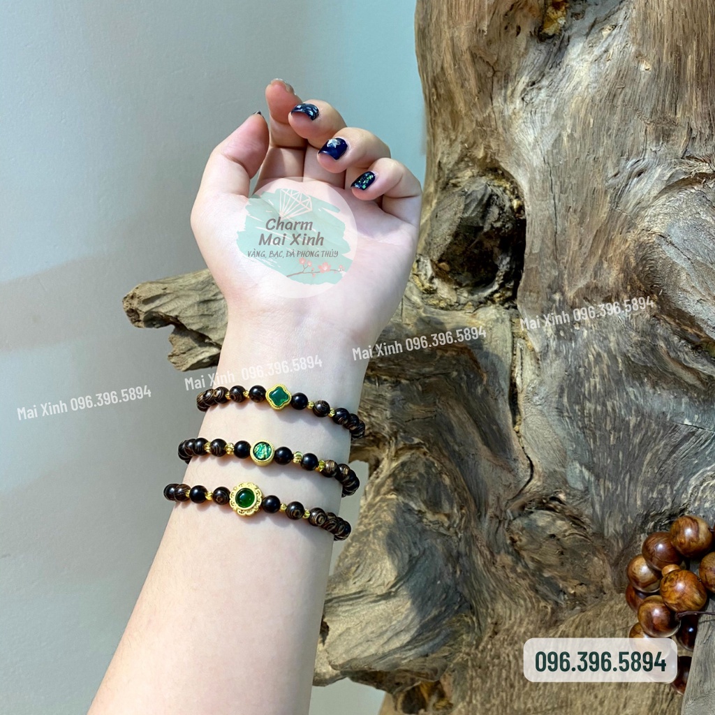 Vòng tay Trầm Hương Sánh Chìm mix charm Đá Xanh (mệnh Hoả - mệnh Mộc) nhiều mẫu - Vòng gỗ tự nhiên may mắn nam nữ