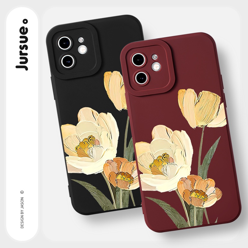 Ốp lưng JURSUE mềm chống bẩn hình dễ thương đẹp đen Cho iPhone 14 13 12 11 Pro Max SE 2020 X XR XS 8 7 ip 6S 6 Plus Y2204