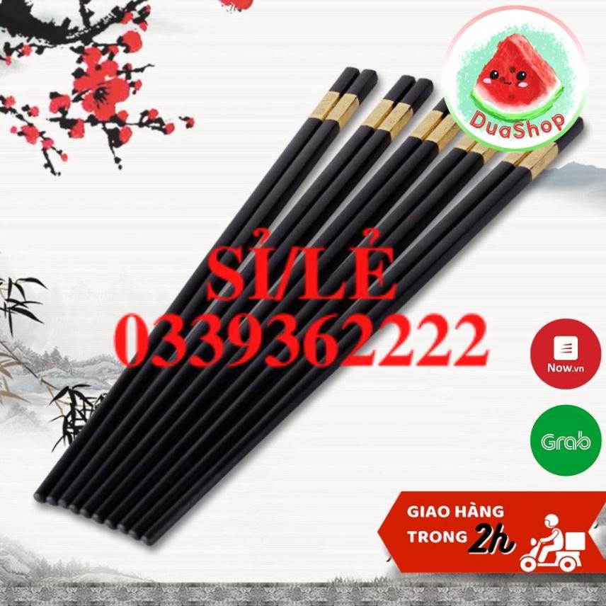 [ HAIANHSHOP ] Hộp 10 đôi đũa mạ vàng sang trọng phong cách Nhật Bản chống trơn trượt ẩm mốc Duashop &gt;