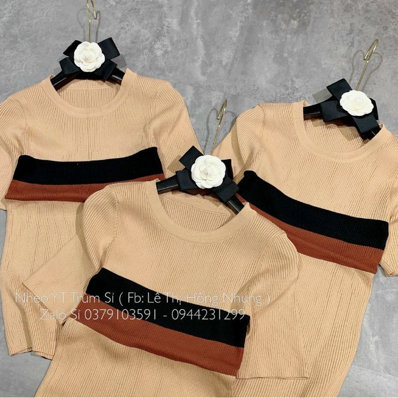 Áo len kẻ cổ pha nhiều màu quảng châu