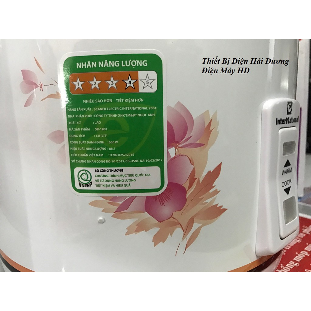 Nồi cơm điện International SR-180T - Dung tích 1.8L - Công suất 500w - Bảo hành 12 tháng