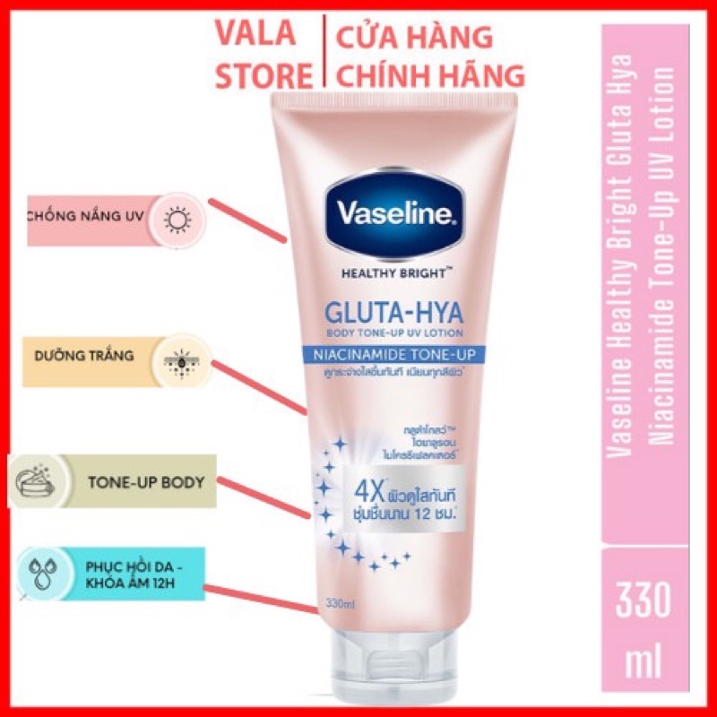 Sữa dưỡng thể Vaseline gluta-hya nicinamide tone-up tinh chất ngọc trai dòng mới serum nâng tông da