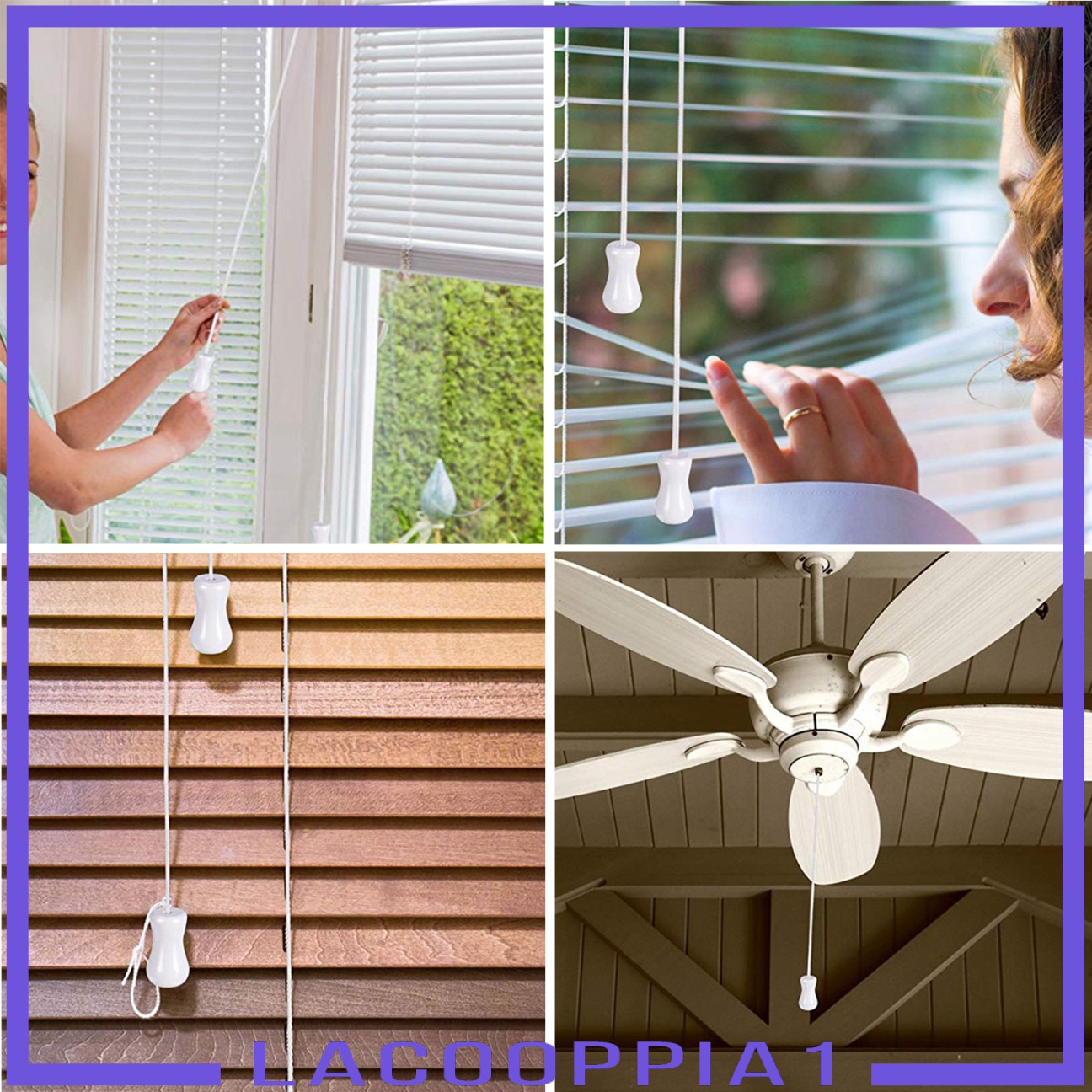 Dây kéo mở rèm che nhôm dạng bện màu trắng có tay cầm gỗ