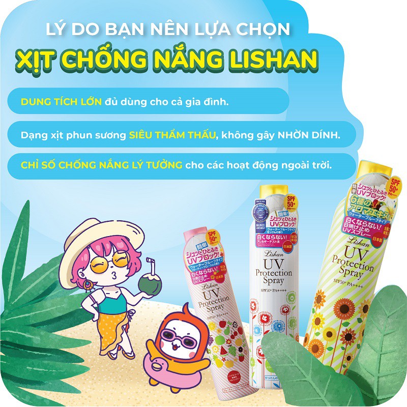 Xịt Chống Nắng, Chống Nước Cho Da Mặt Và Da Body Lishan UV Protection Spray SPF 50+ PA++++ 230g