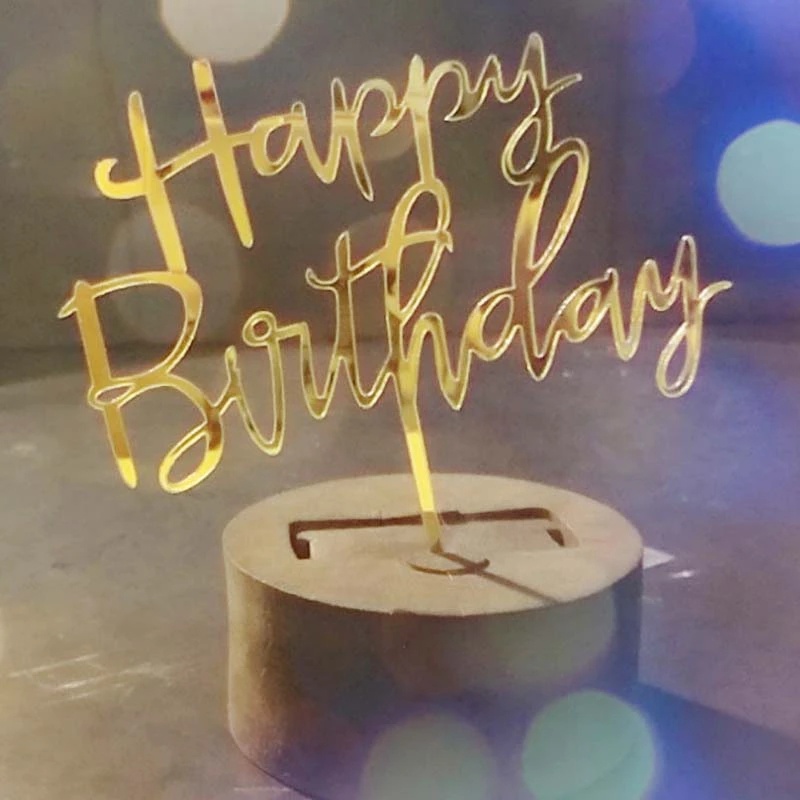 Chữ Happy Birthday Bằng Acrylic Màu Vàng Hồng/Đen Trang Trí Bánh Kem