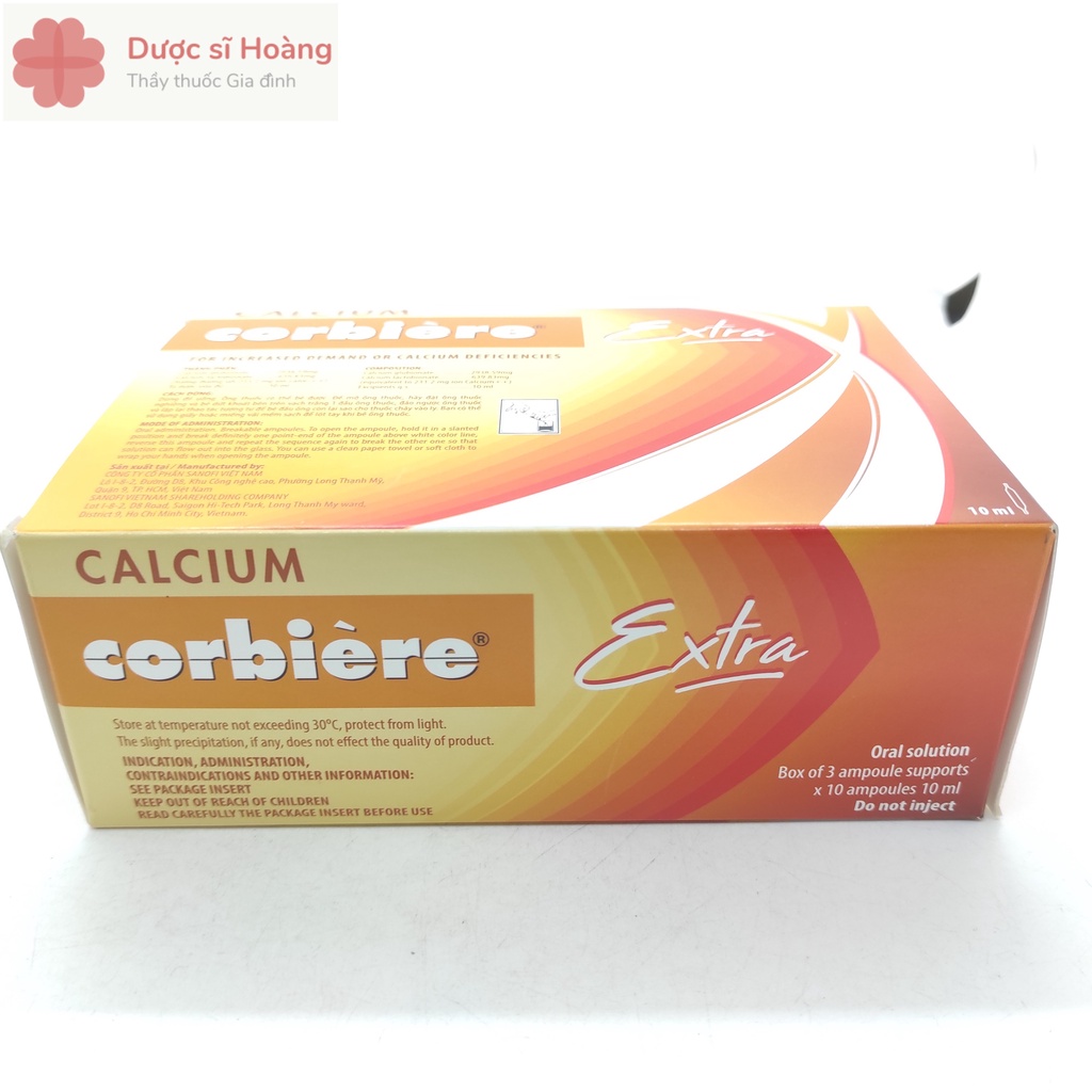 Calcium Corbiere EXTRA Mẫu Mới - Ống Uống Bổ Sung Canxi- Hộp 30 ống 10ml