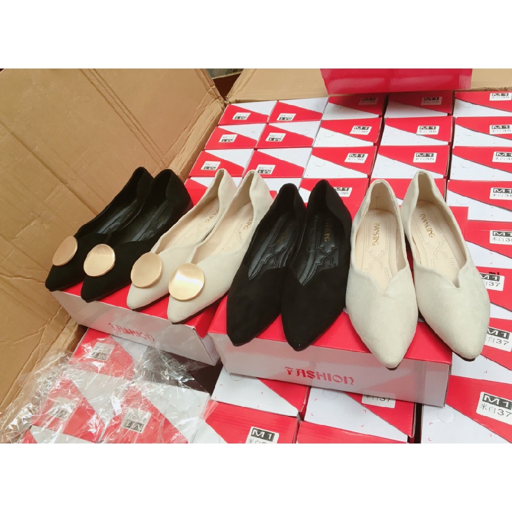 ((Hàng Đẹp} Giày Búp Bê Bệt Da Lộn Trơn và Họa Tiết Mặt Trăng (M1, M2 fullbox) | BigBuy360 - bigbuy360.vn