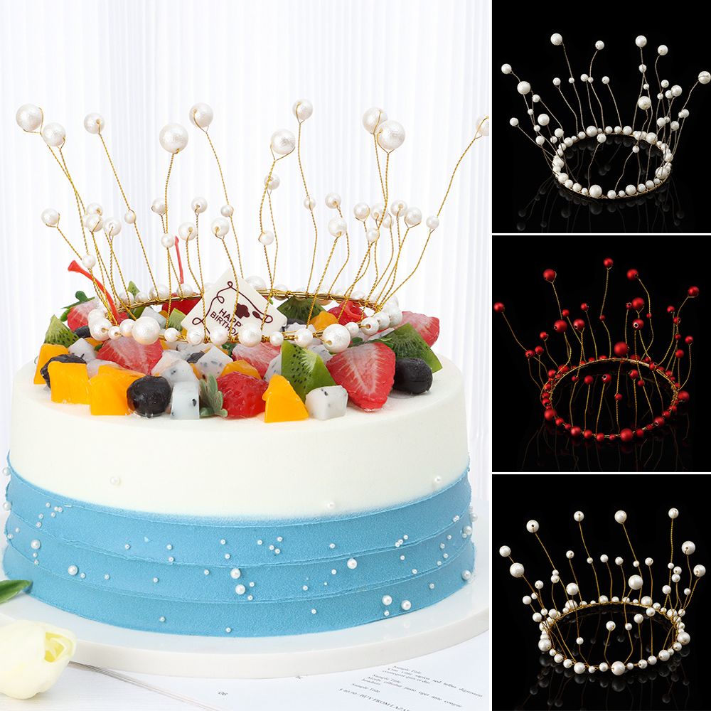 Phụ Kiện Trang Trí Bánh Kem Hình Vương Miện Cô Dâu Chú Rể Đính Ngọc Trai Lấp Lánh