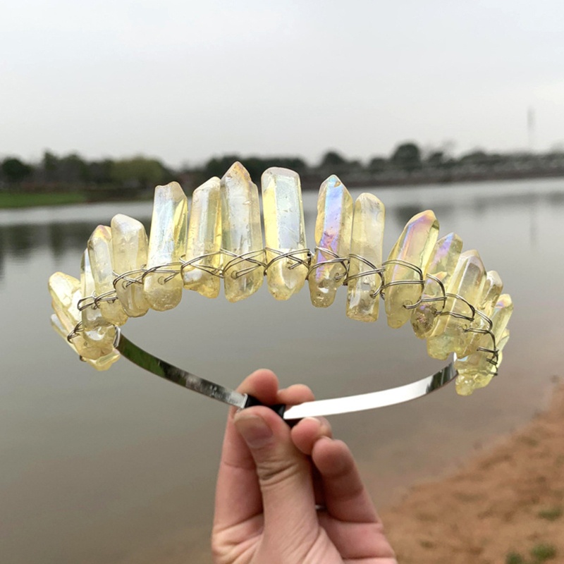 Flgo Băng Đô Cài Tóc Đính Đá Thạch Anh Tự Nhiên Màu Cầu Vồng Phong Cách Boho Cho Đám Cưới