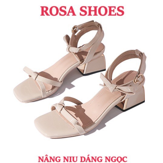 Giày gót vuông Giày Cao Gót Sandal quai nơ ú hở gót 5p Mys Rosa Shoes