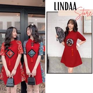 ĐẦM DỰ TIỆC GẤM ĐỎ TRUNG HOA CAO CẤP