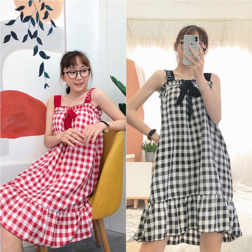 Váy ngủ 2 dây siêu cute mặc đi ngủ mặc nhà đều đẹp, bầu bí bon chen V282