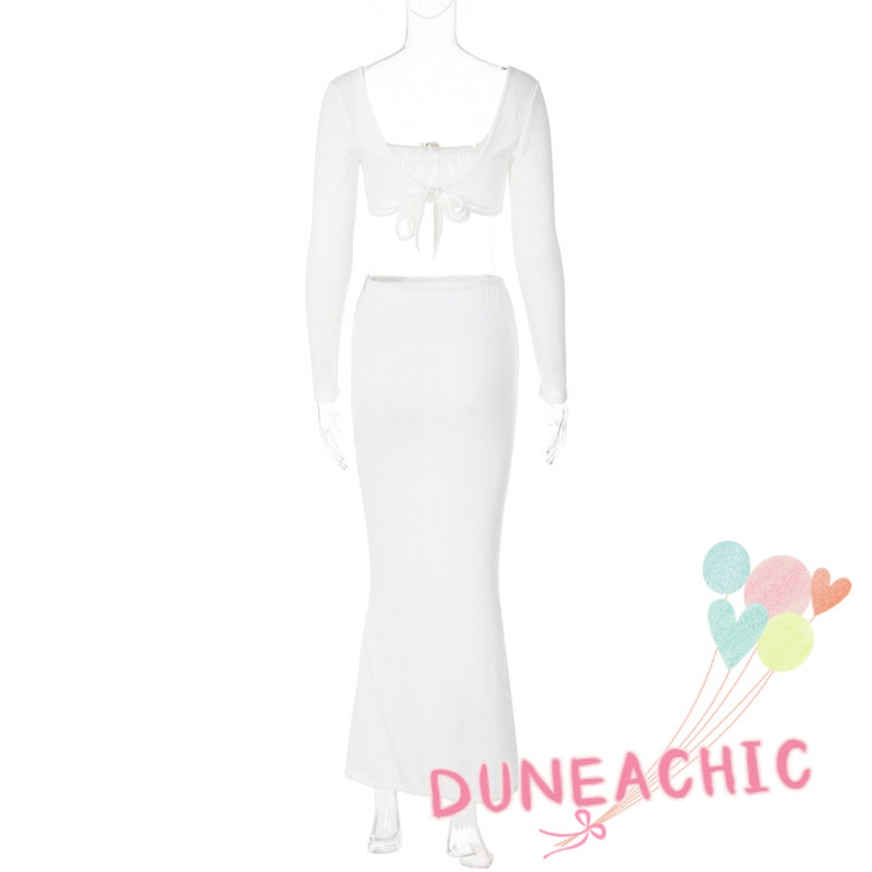 Set đồ DUNEA gồm áo thun lửng cổ vuông và chân váy dài thời trang dành cho nữ