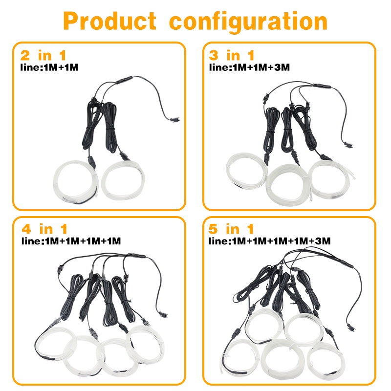 Leites Dây Đèn led 2 / 3 / 4 / 5 Trong 1 Ánh Sáng Lạnh Trang Trí Nội Thất Xe Hơi diy