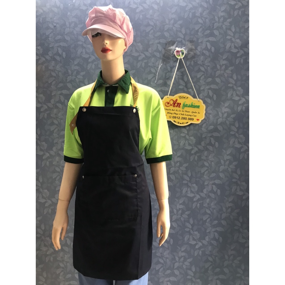 Tạp dề mắc 3 nút màu đen, Tạp dề đồng phục quán cafe, làm bếp, gia đình - Hình chụp thật