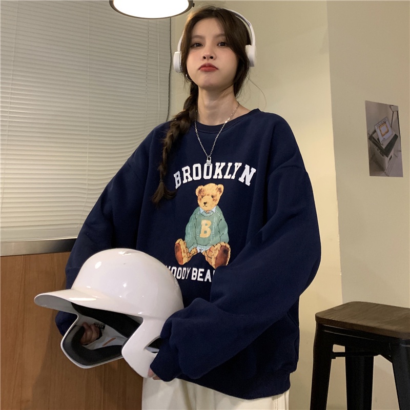 SUXI Áo sweatshirt tay dài dáng rộng thời trang mùa thu mới dành cho nữ
