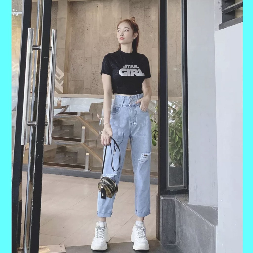 Quần baggy jeans nữ lưng siêu cao lai cuốn mẫu mới siêu hot tại thuydieushop96 bg1