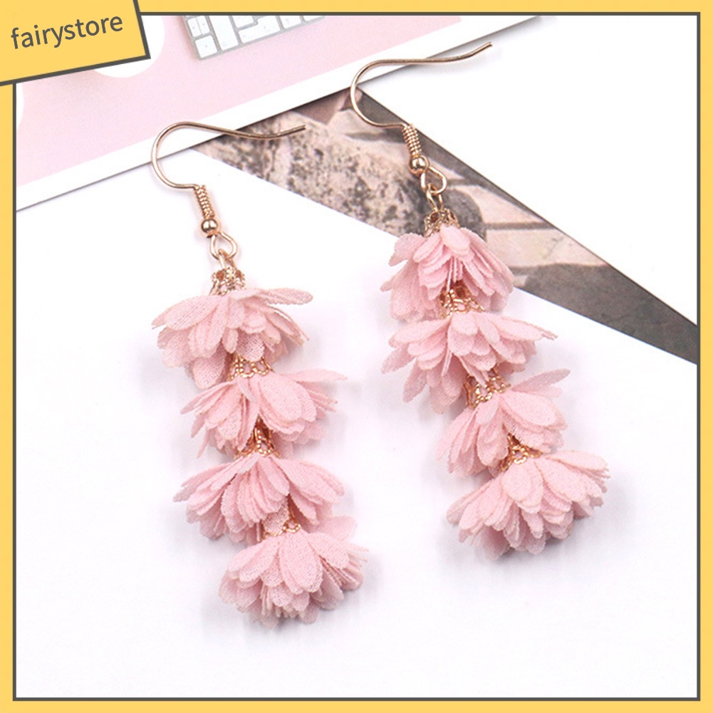 Khuyên tai dáng dài hình bông hoa tua rua phong cách Bohemian xinh xắn