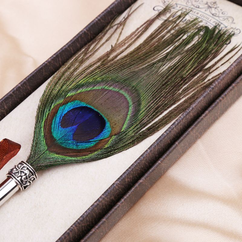 Seng Bút Viết Thư Pháp Họa Tiết Lông Công Vintage