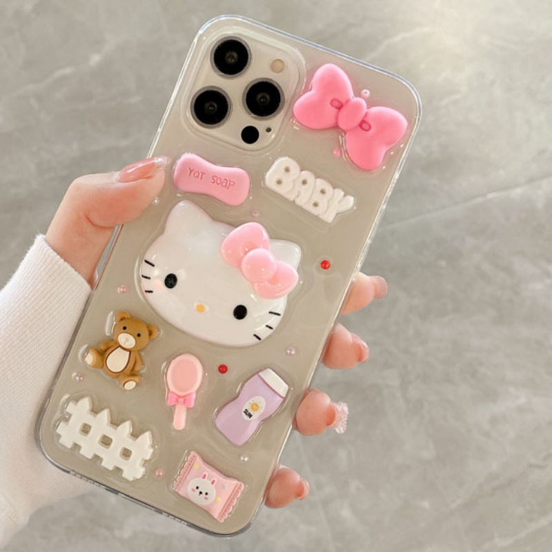 Ốp điện thoại trong suốt in hình hello kitty 3d thích hợp cho iphone 12 11 pro xs max x xr 7 8 plus