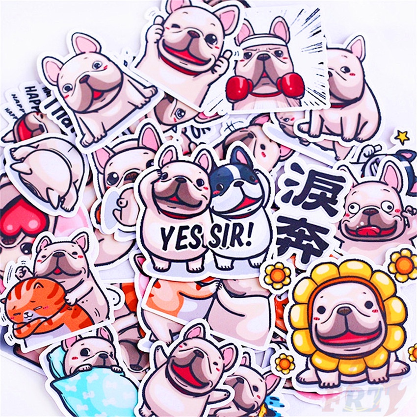 ★★★ Sticker Dán Trang Trí Sổ Tay Mini Hình Chó Bull Pháp Q-3 ★★★ 48 Sticker Dán Trang Trí Thời Trang