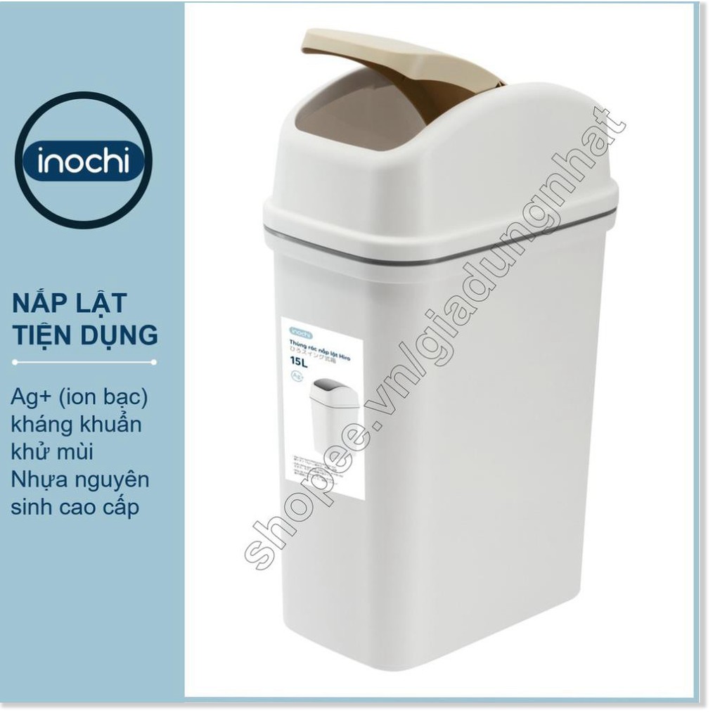 Thùng Rác Nhựa Nắp Lật Inochi 15 Lít Rất Đẹp Làm Sọt Rác Văn Phòng, Khách Sạn, Đựng Rác Gia Đình, Để Bàn Trong Nhà