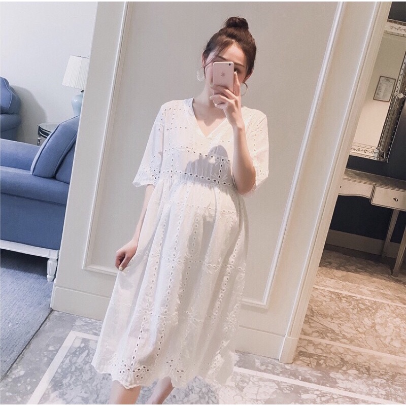SIZE 90kg ĐẦM BẦU TRẮNG BABYDOLL THIẾT KẾ DỰ TIỆC CÔNG SỞ MÙA HÈ TẶNG KÈM VÁY 2 DÂY