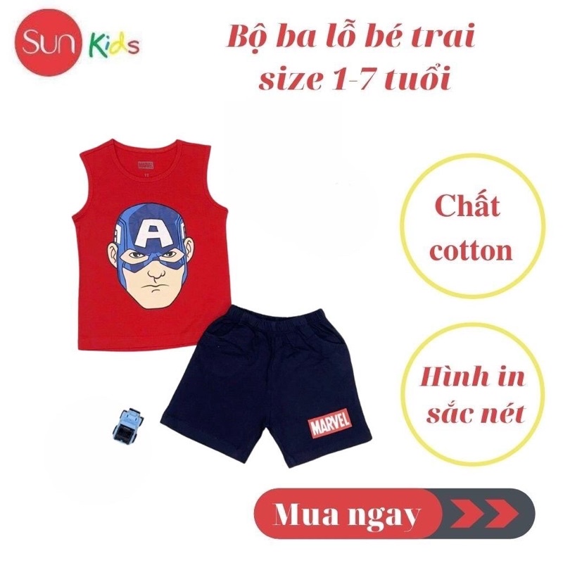 Đồ bộ bé trai, bộ ba lỗ cho bé chất thun cotton, nhiều màu, size 1-7 tuổi - SUNKIDS1