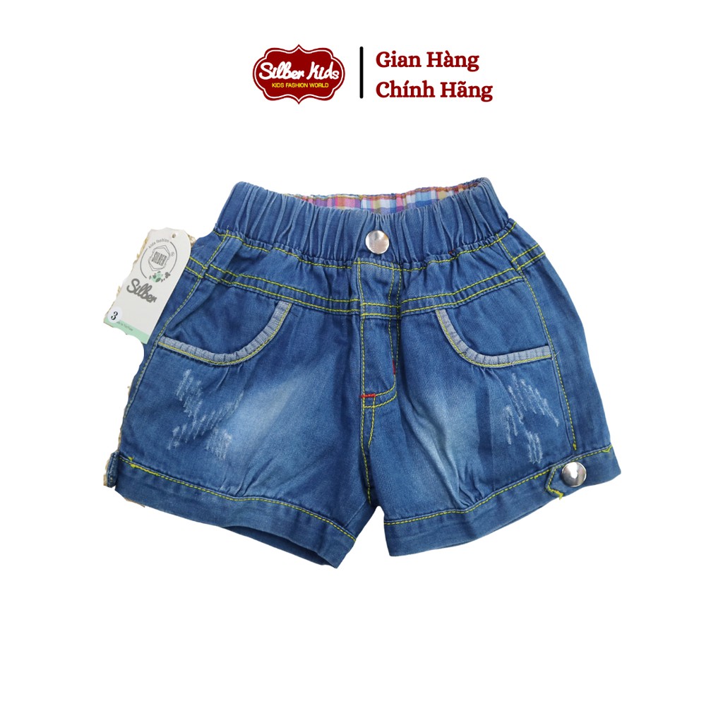 [Mã BMBAU50 giảm 7% đơn 99K] Quần Shorts Jean Bé Gái 9-25kg Đính Cúc Gấu SILBER KIDS