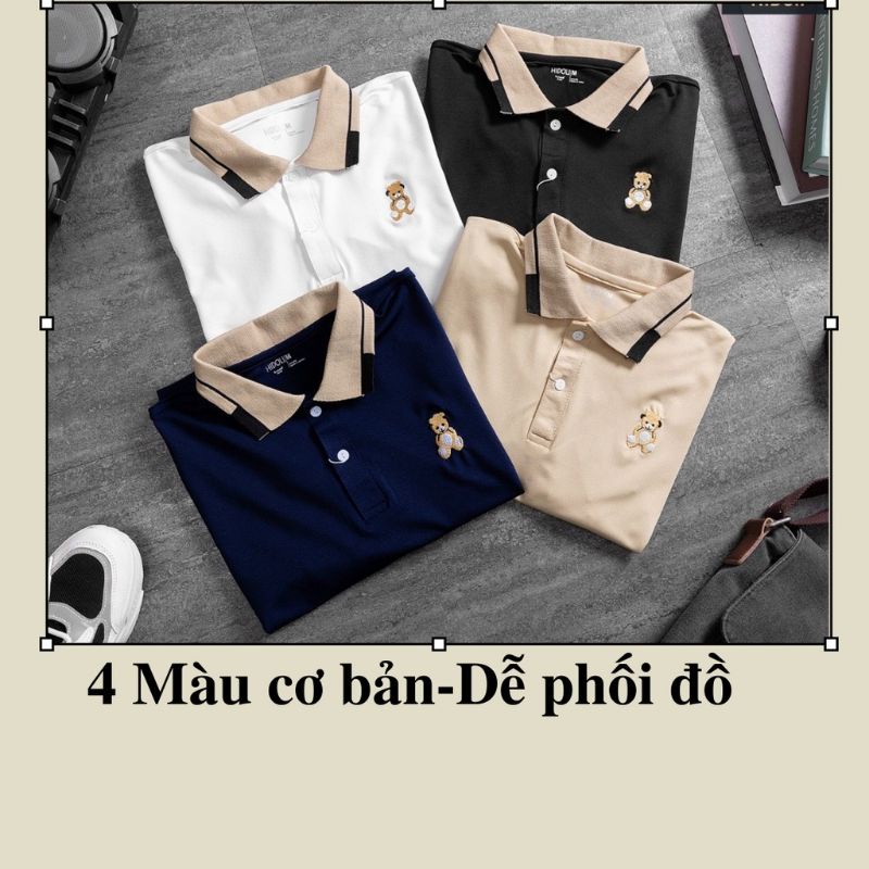 Áo thun nam polo ngắn tay thêu gấu có cổ , áo polo nam bẻ cổ chất liệu vải cá sấu cotton mềm mịn