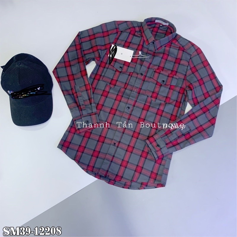 Áo sơ mi bbr nam dài tay kẻ sọc caro , chất liệu cotton không phai màu thấm hút mồ hôi