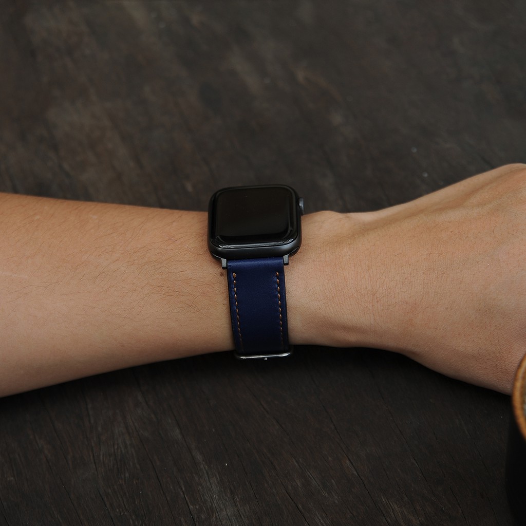 Dây đồng hô Apple Watch màu xanh navy thời trang, dây da handmade da bò thật nhập khẩu - ASDH13870