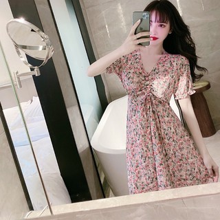YATWIN ♟▥❈In the floral skirt restoring ancient ways summer of 2020 new little long purple v-neck gentle atmosphere quality chiffon dress