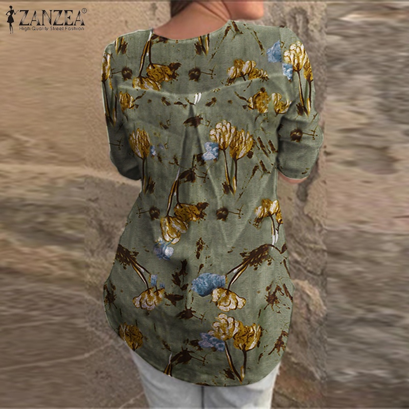 Zanzea Áo Sơ Mi Tay 3 / 4 Bằng Cotton In Họa Tiết Dành Cho Nữ