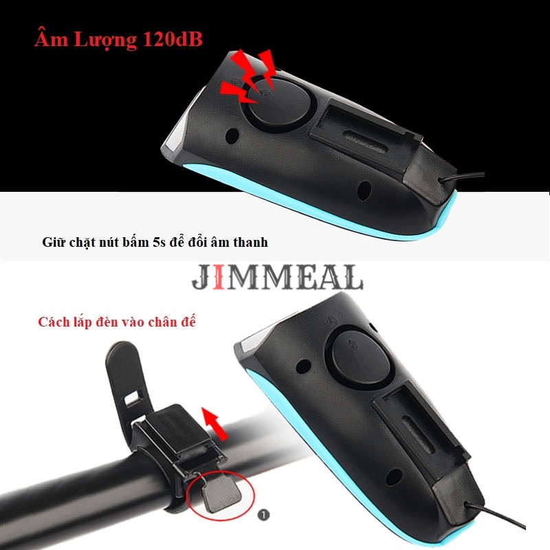 Đèn Xe Đạp Thể Thao Siêu Sáng 2IN1 Kèm Còi, Pin Sạc Usb, Chống Nước, Đèn Led 3 Chế Độ Sáng Cao Cấp