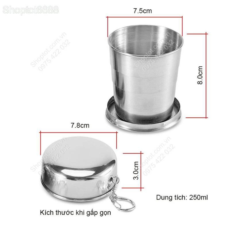 CỐC LY INOX XẾP GỌN SS250 – 250ML DÙNG UỐNG NƯỚC, ĐI PICNIC, ĐI HỌC, ĐI CHƠI (Kho hàng Hà Nội)