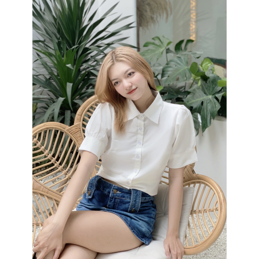 Áo Sơ Mi Croptop tay phồng xinh xắn cho nữ - AAG99 Shop -SM004