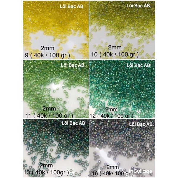 Hạt Cườm vuông lõi bạc AB 2mm