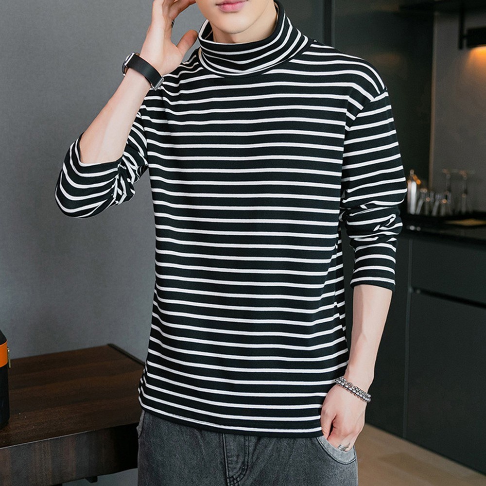 Áo thun tay dài cổ lọ họa tiết sọc thời trang mùa đông dành cho nam