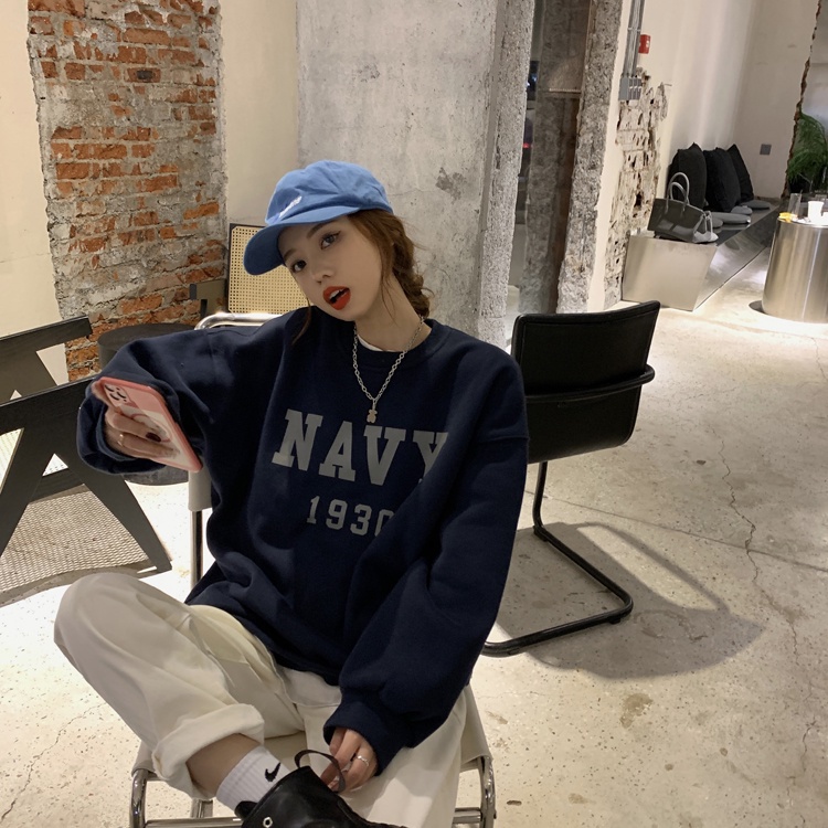 Porozi  Áo sweater cổ tròn tay dài dáng rộng phong cách thời trang hàn quốc cho nữ