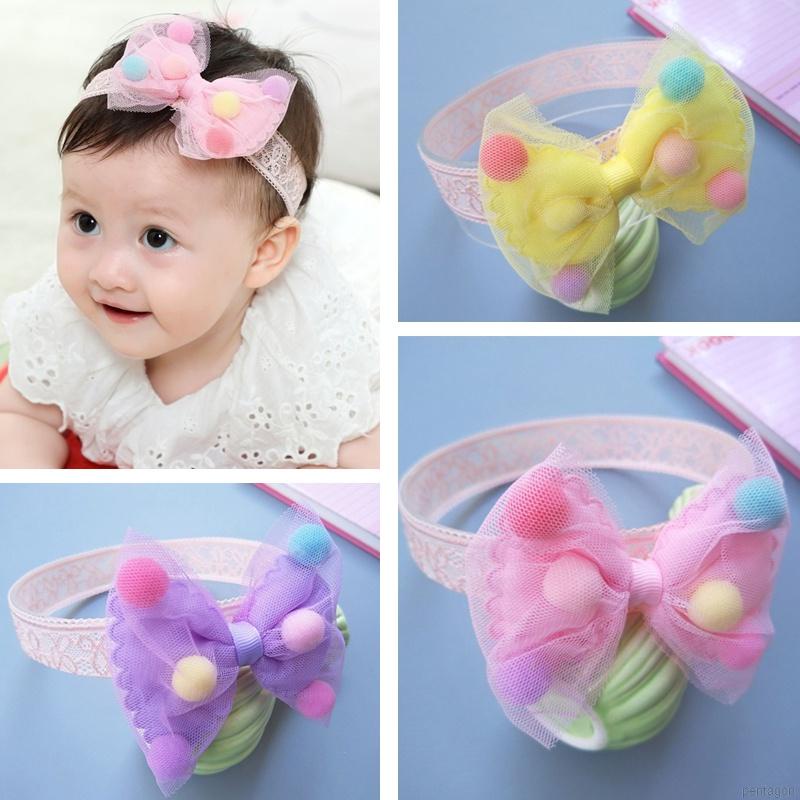 Băng Đô Cài Tóc Vải Lưới Phối Nơ Dễ Thương Cho Bé Gái