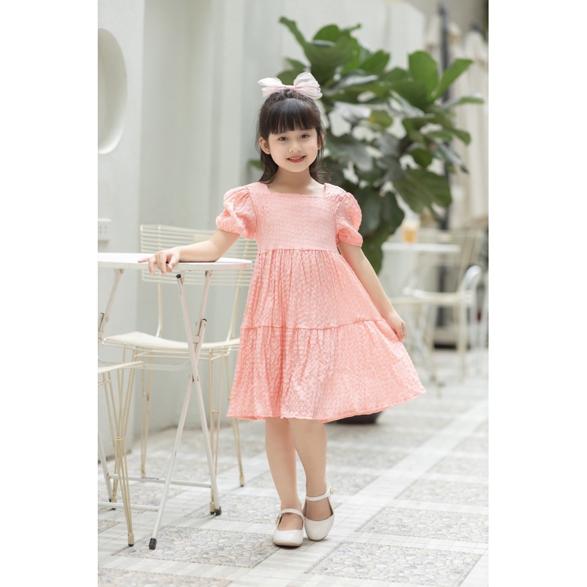 Đầm hồng xốp nhăn cho bé gái Babystore88 - Váy trẻ em công chúa hàng thiết kế 1 2 3 4 5 6 7 8 9 10 11 12 tuổi V20