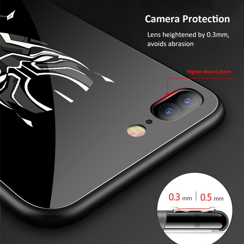 iPhone 11 Case iPhone 11 Pro Max iPhone 7 Plus 7 8 Plus Ốp điện thoại mặt kính hình anh hùng Marvel có đèn nền dạ quang phát sáng trong bóng tối cho